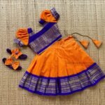 Handloom Zari Kattam Kalyani Pattu Paavadai & Sattai - Orange & Bluish Voilet Border (Ready to Dispatch)