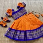 Handloom Zari Kattam Kalyani Pattu Paavadai & Sattai - Orange & Bluish Voilet Border (Ready to Dispatch)