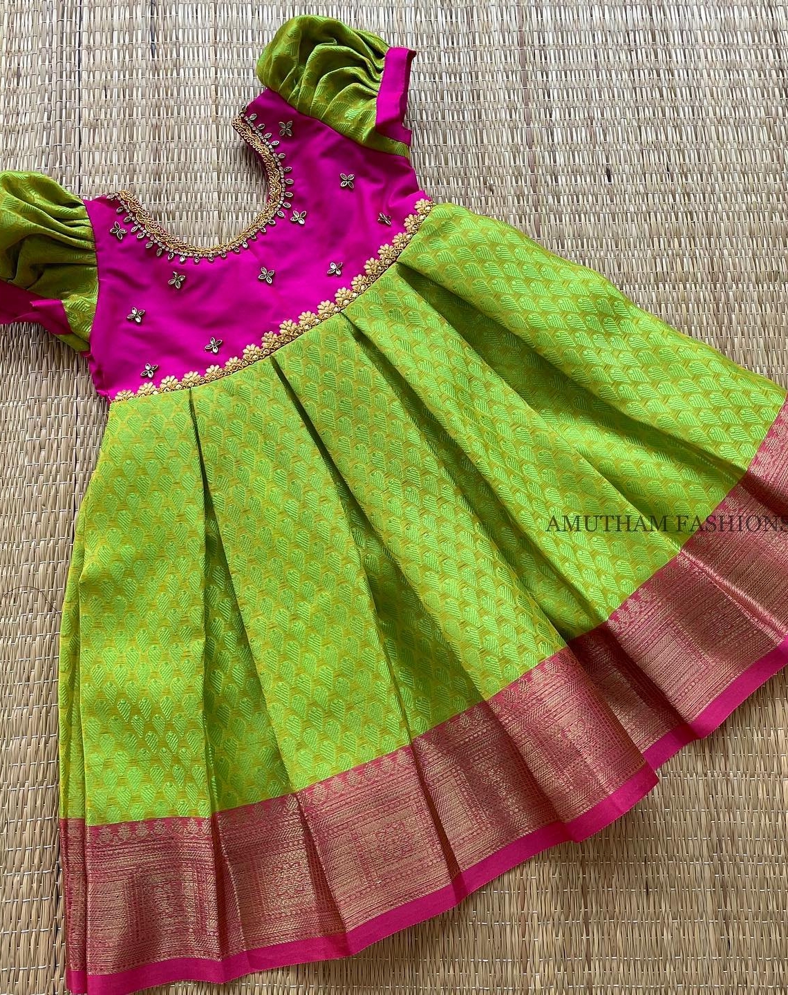 Buy Advaitha Collection presents Boutique Customized Orange Organza Checks Long  Frock with Ikkat design weaving big border and Contrast Ikkat Green body  suitable for 8-9 years Girls at Amazon.in