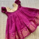 Sungudi Cotton Frock - Maroon Color-Puff Sleeves (Ready to Dispatch)