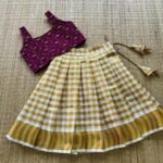Wine Color & Checked Pattern Golden Zari Kerala Kasavu Cotton Paavadai & Sattai (Pre Booking)