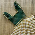 Dark Green Color & Checked Pattern Golden Zari Kerala Kasavu Cotton Paavadai & Sattai (Pre Booking)