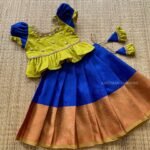 Kora Muslin Silk Paavadai & Sattai - Sheen Green & Navy Blue (Ready to Dispatch)