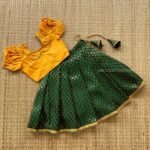 Mustard Yellow & Dark Green Brocade Silk Paavadai & Sattai (Pre Booking)