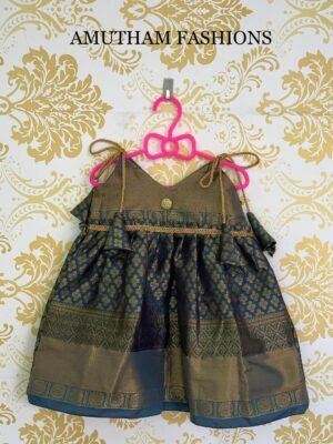 Steel Grey Color Mugavai Pattu Frock - LIMITED EDITION (Pre Booking)