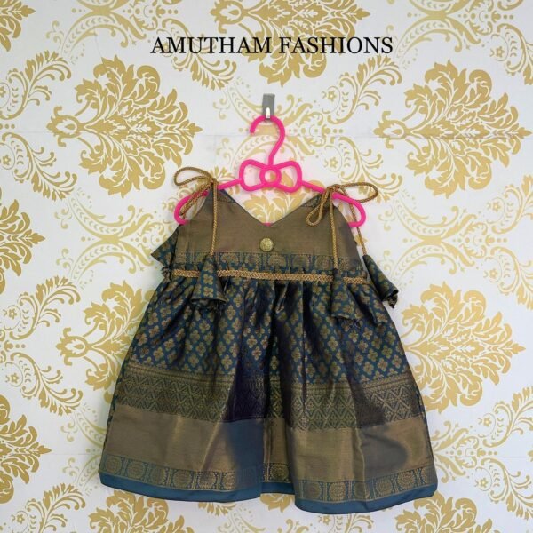 Steel Grey Color Mugavai Pattu Frock - LIMITED EDITION (Pre Booking)