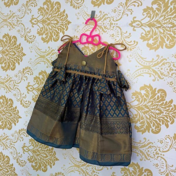 Steel Grey Color Mugavai Pattu Frock - LIMITED EDITION (Pre Booking)