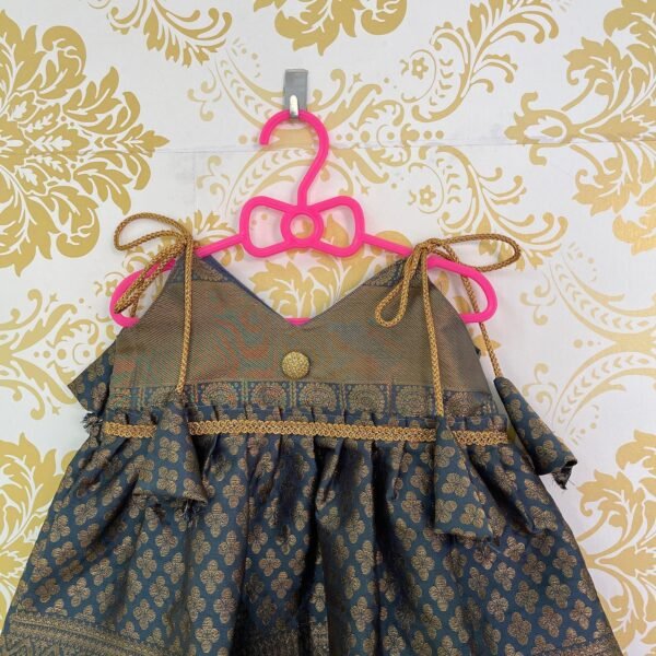 Steel Grey Color Mugavai Pattu Frock - LIMITED EDITION (Pre Booking)