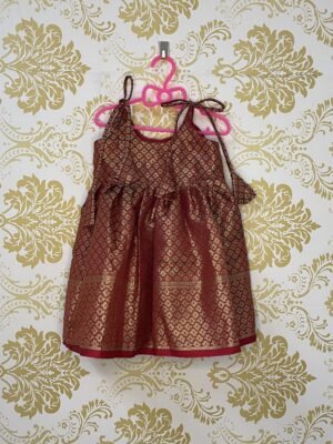 Dark Red Banarasi Pattu Frock (Ready to Dispatch)