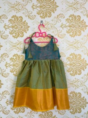 Kora Banarasi Frock – Double Shaded Blue & Yellow Border (Ready to Dispatch)