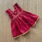 Punch Pink Side Frills Brocade Pattu Frock (Pre Booking)