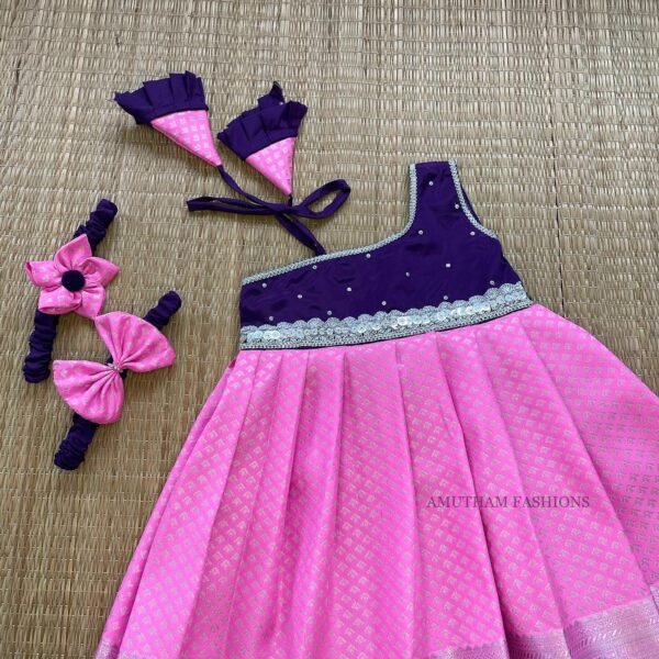 Barbie Pink & Deep Voilet Combo Kanchi Pattu Frock-Silver Zari (Pre Booking)