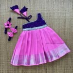 Barbie Pink & Deep Voilet Combo Kanchi Pattu Frock-Silver Zari (Pre Booking)