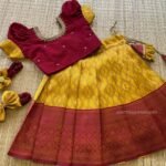 Mustard Yellow & Maroon Combo Banarasi Pattu Paavadai & Sattai (Pre Booking)