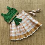 Green Color & Golden Zari Checked Pattern Kerala Kasavu Paavadai & Sattai (Pre Booking)