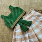 Green Color & Golden Zari Checked Pattern Kerala Kasavu Paavadai & Sattai (Pre Booking)