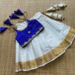 Ink Blue Color & Golden Zari Kerala Kasavu Paavadai & Sattai (Pre Booking)