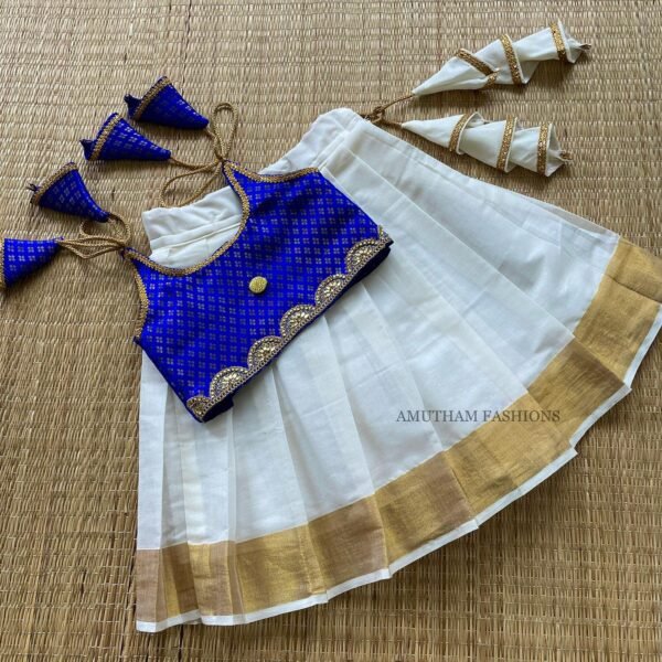 Ink Blue Color & Golden Zari Kerala Kasavu Paavadai & Sattai (Pre Booking)