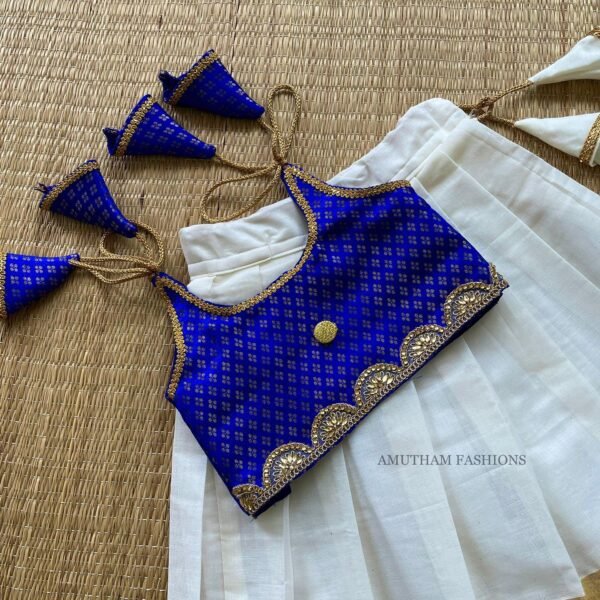 Ink Blue Color & Golden Zari Kerala Kasavu Paavadai & Sattai (Pre Booking)