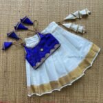 Ink Blue Color & Golden Zari Kerala Kasavu Paavadai & Sattai (Pre Booking)