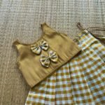 Golden Color & Checked Pattern Golden Zari Tissue Silk Paavadai & Sattai (Pre Booking)