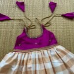 Magenta Color & Checked Pattern Zari Kerala Kasavu Frock (Pre Booking)