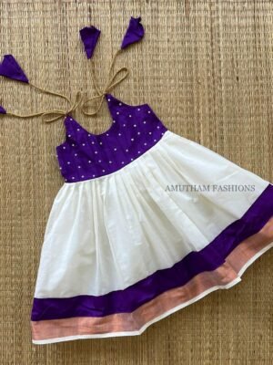 Voilet Color & Copper Zari Kerala Kasavu Frock (Pre Booking)