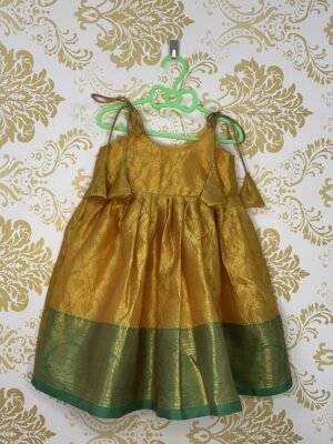 Mustard Yellow Kora Muslin Pattu Frock (Ready to Dispatch)