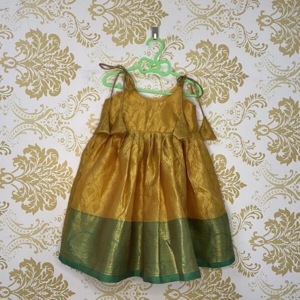 Mustard Yellow Kora Muslin Pattu Frock (Ready to Dispatch)