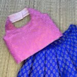 Pastel Pink & Ink Blue Brocade Silk Halter Neck Top & Skirt (Pre Booking)