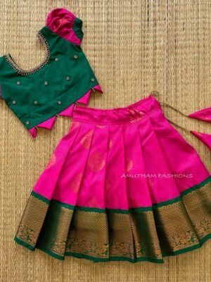 Rich & Elegant Kanchi Pattu Paavadai & Sattai - Pink & Dark Green Combo (Pre Booking)