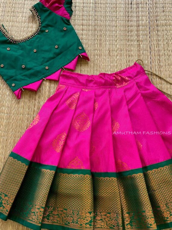 Rich & Elegant Kanchi Pattu Paavadai & Sattai – Pink & Dark Green Combo ...
