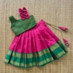Kora Muslin Silk Paavadai & Sattai – Pink & Leaf Green (Pre Booking)