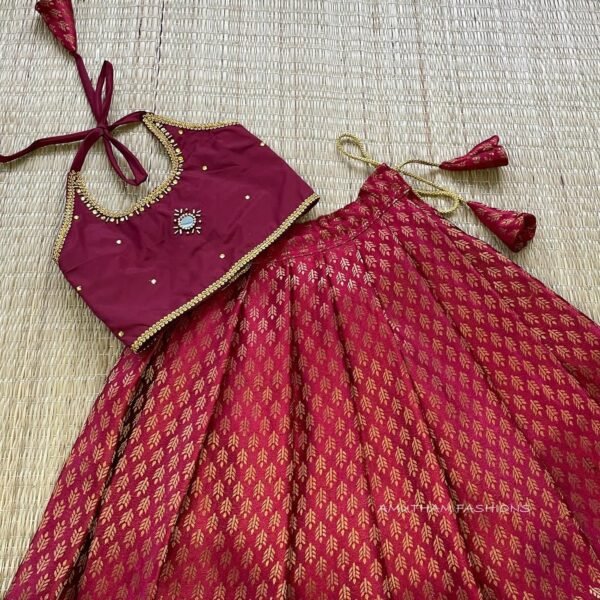 Maroon Brocade Silk Paavadai & Sattai  (Pre Booking)