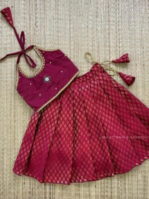 Maroon Brocade Silk Paavadai & Sattai (Pre Booking)