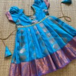 Light Blue Semi Kanchipattu Frock  (Ready to Dispatch)