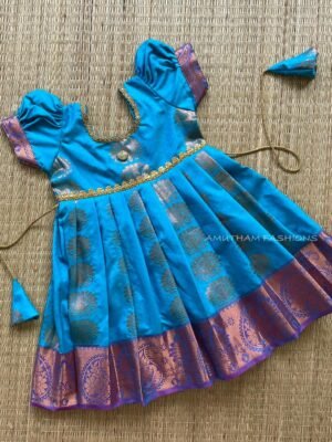 Light Blue Semi Kanchipattu Frock (Ready to Dispatch)