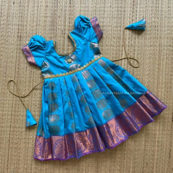 Light Blue Semi Kanchipattu Frock  (Ready to Dispatch)