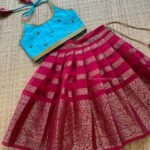 Maroon & Light Blue Green Shade Banarasi Pattu Paavadai & Sattai  (Ready to Dispatch)