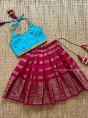 Maroon & Light Blue Green Shade Banarasi Pattu Paavadai & Sattai  (Ready to Dispatch)