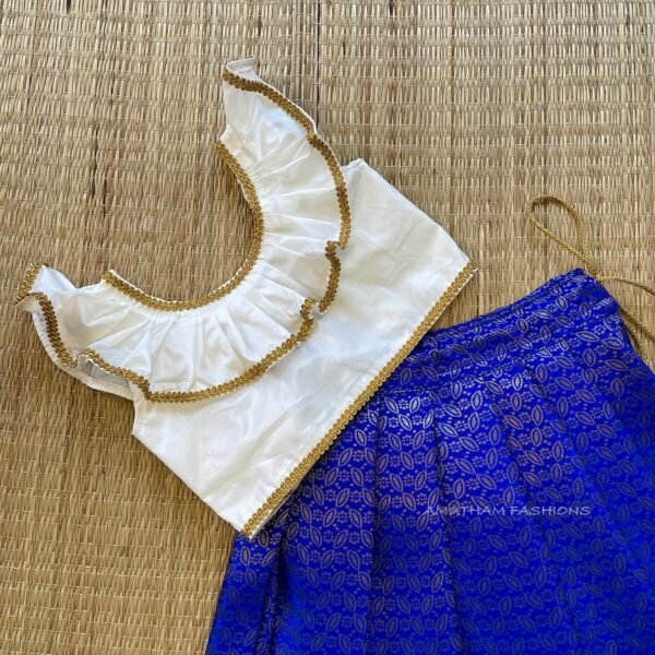 Ink Blue & White Brocade Pattu Paavadai & Sattai (Pre Booking)