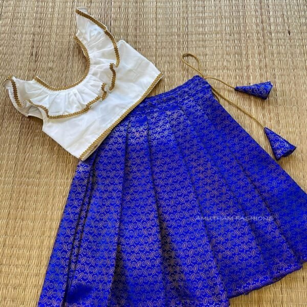 Ink Blue & White Brocade Pattu Paavadai & Sattai (Pre Booking)