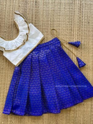 Ink Blue & White Brocade Pattu Paavadai & Sattai (Pre Booking)