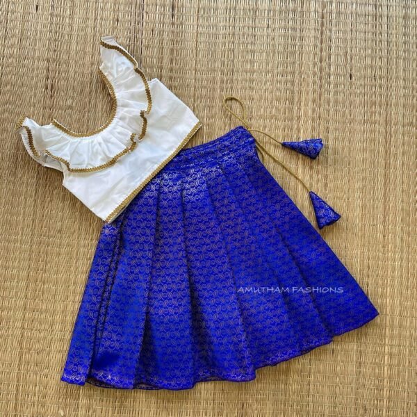 Ink Blue & White Brocade Pattu Paavadai & Sattai (Pre Booking)