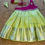 Pink & Pastel Green Kanchi Pattu Frock -Silver Zari (Ready to Dispatch)