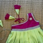 Pink & Pastel Green Kanchi Pattu Frock -Silver Zari (Ready to Dispatch)