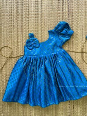 Light Blue One Side Sleeve Brocade Pattu Frock (Pre Booking)