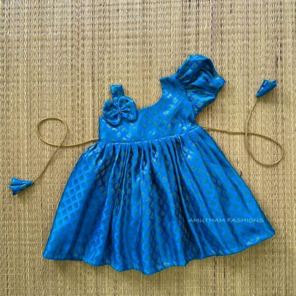 Light Blue One Side Sleeve Brocade Pattu Frock (Pre Booking)