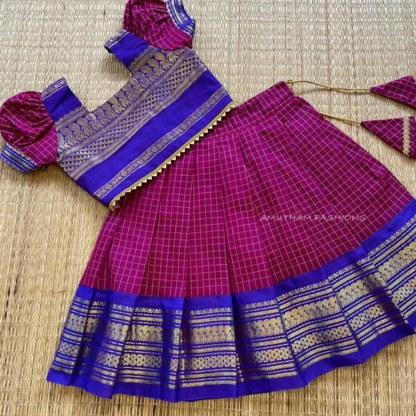 Berry Pink & Bluish Voilet Color Zari Kattam Kalyani Pattu Paavadai & Sattai (Ready to Dispatch)