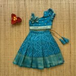 Ramar Blue Color Banarasi Pattu Paavadai & Sattai in Bandhani Print (Pre Booking)